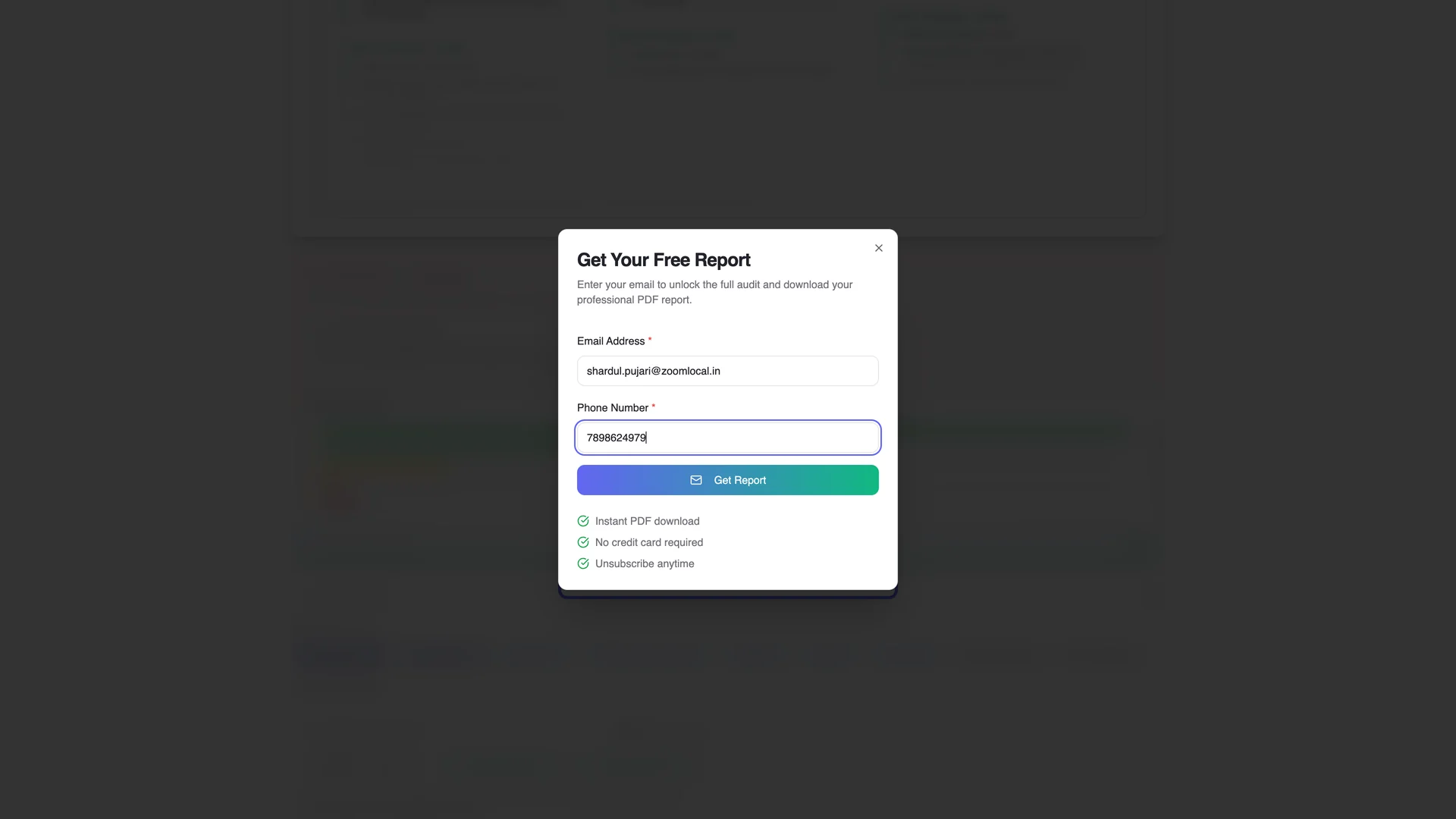 Email and phone capture dialog